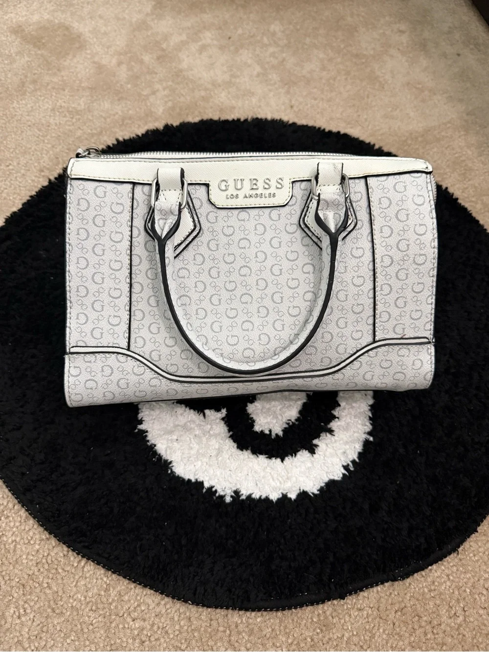 GUESS White Logo Pattern Satchel Bag